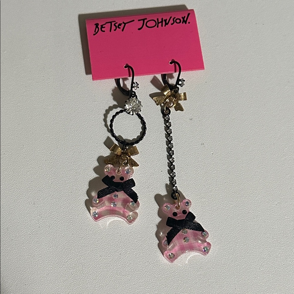 Betsey Johnson Pink Bear Drop Earrings